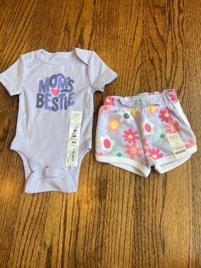 jumping beans Lavender "Mom's Bestie" Bodysuit with Floral Lavender Shorts